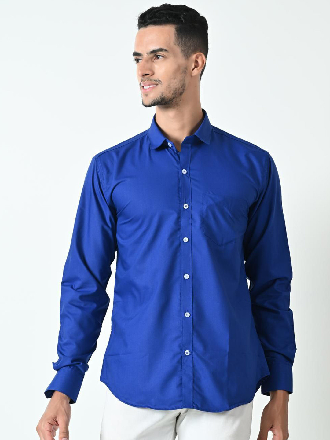 PEBCO Men Classic Spread Collar Solid Cotton Slim Fit Casual Shirt
