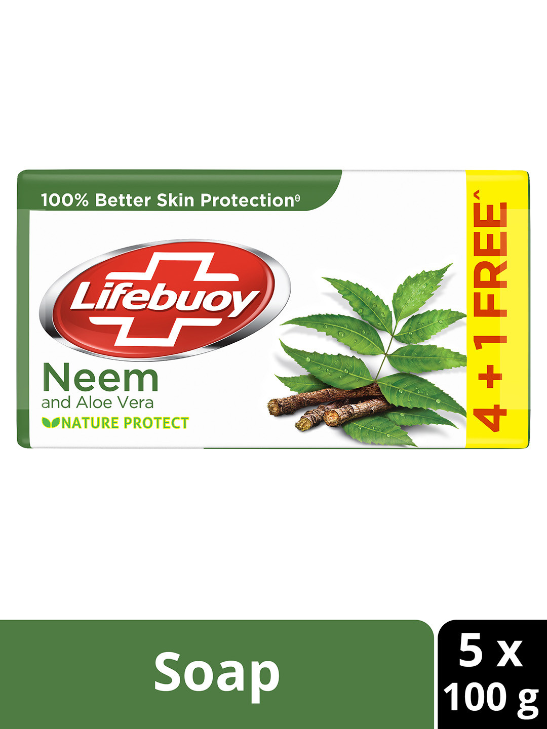Lifebuoy Nature Protect Neem & Aloe Vera Soap - Buy 4 Get 1 Free - 100g Each