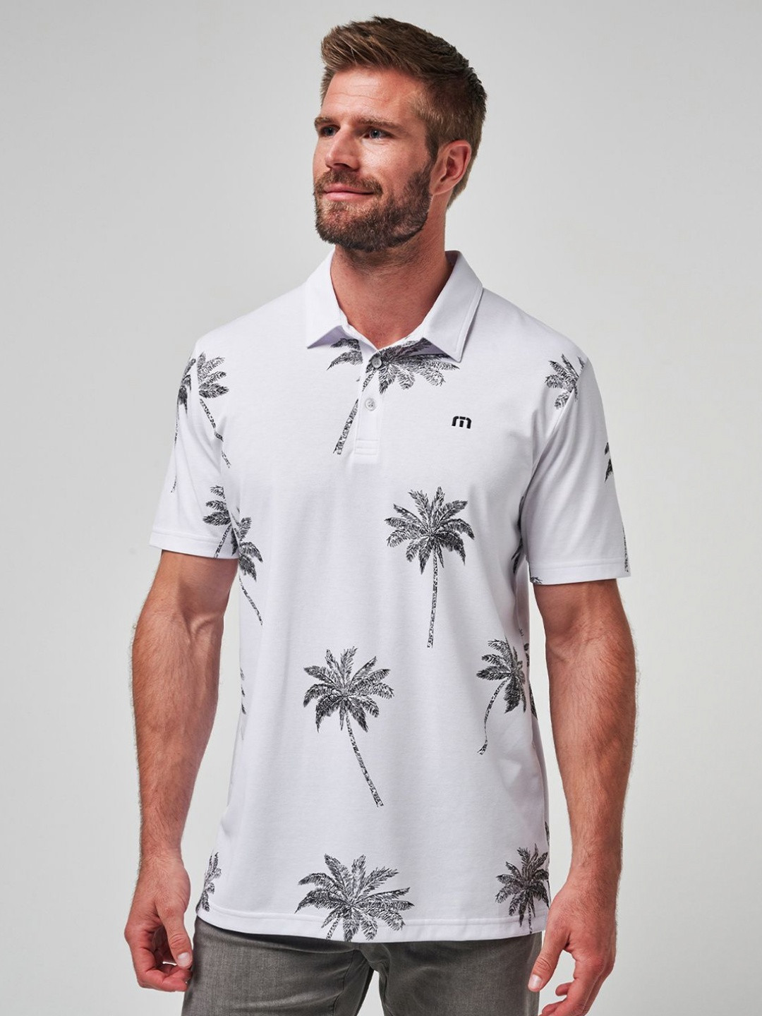 TRAVIS MATHEW Men Solid Polo Collar Cotton T-Shirt
