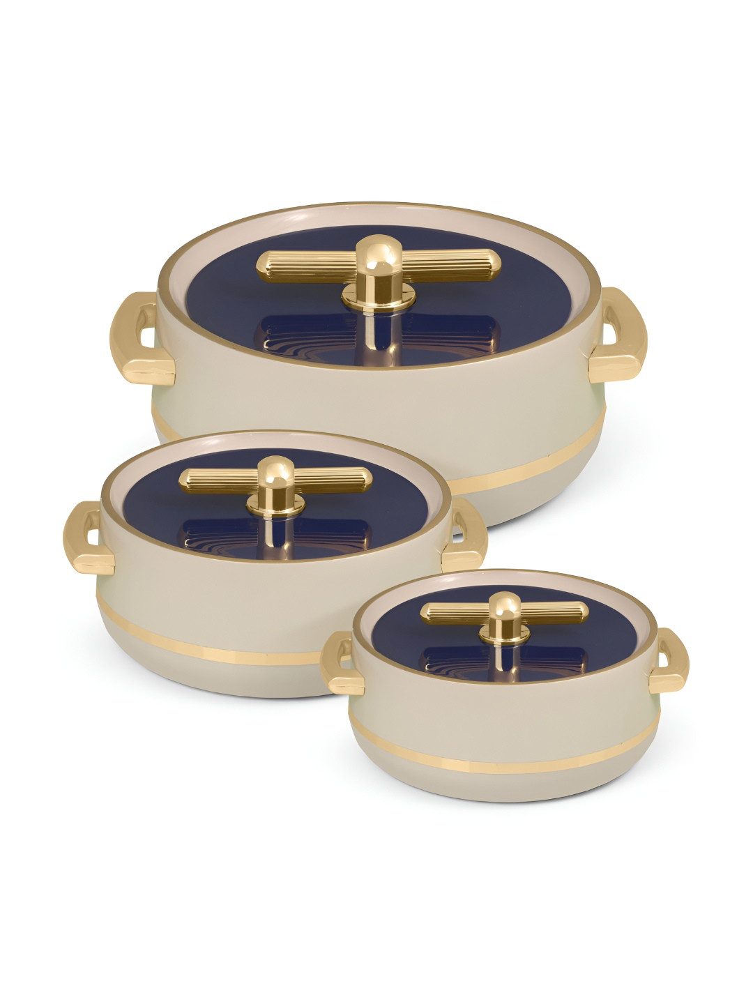 SELVEL Beige 3 Pcs Elegance Royal Inner Steel Casseroles 1700ml, 1200ml & 600ml