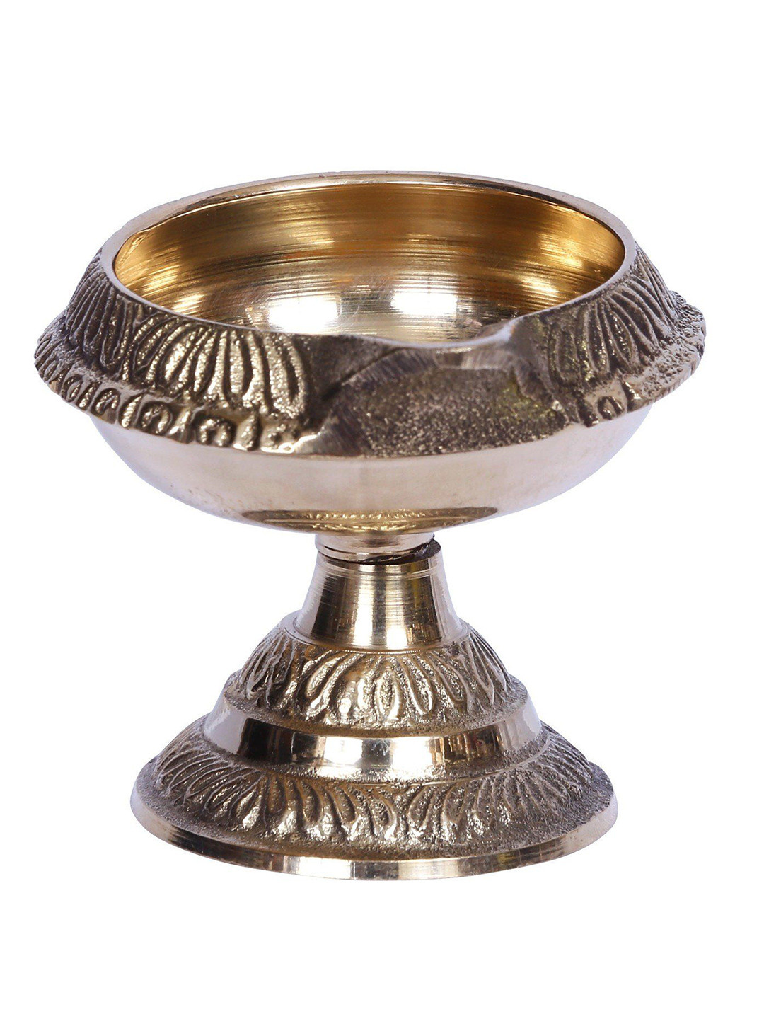 Exotic India Gold Toned 2 Pieces Textured Brass Kubera Vilakku Diyas