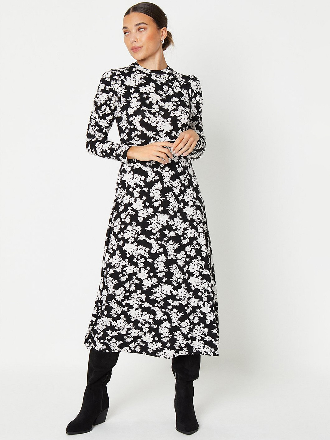 DOROTHY PERKINS Floral Printed Monochrome Midi Dress