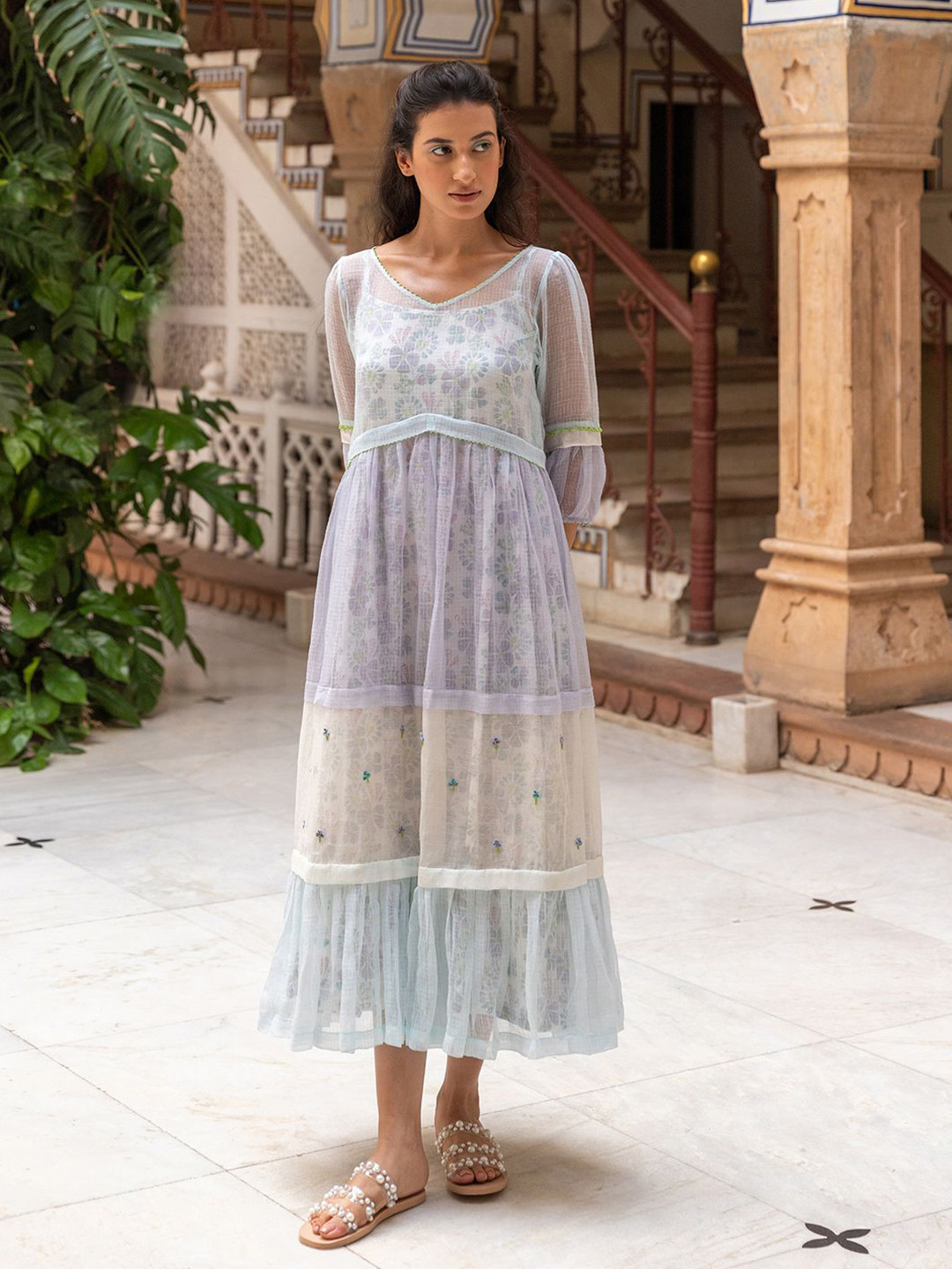 The Yellow Bow Bell Sleeve A-Line Midi Dress