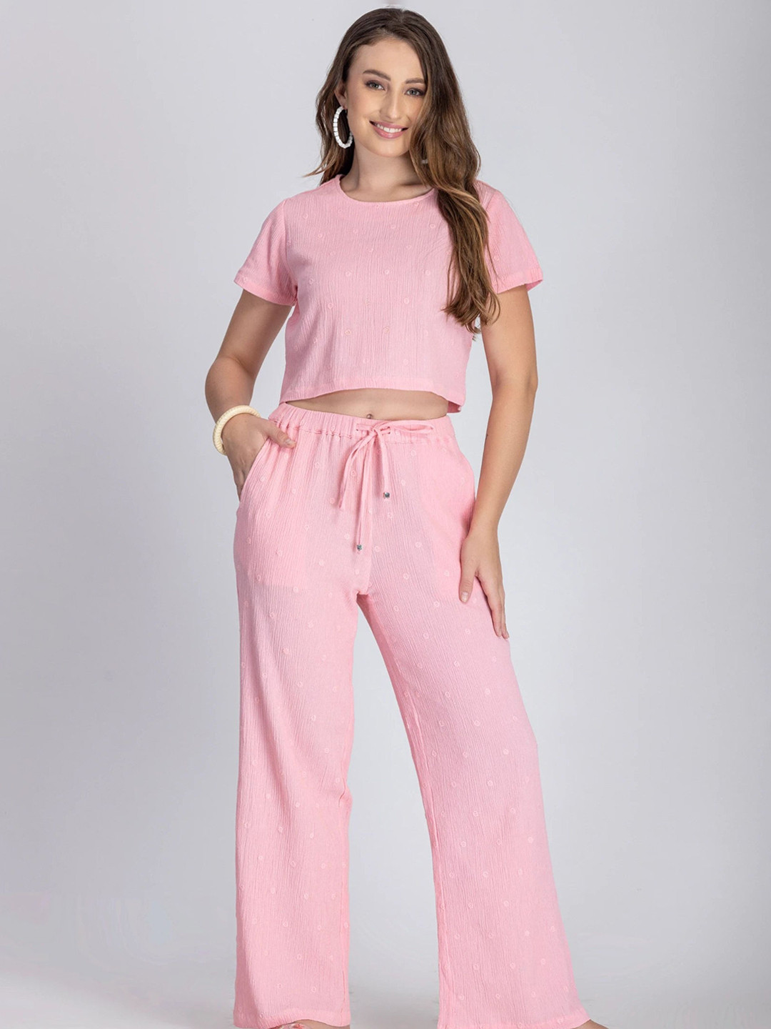 DESIGNS BY QUEEN BEE Self-Design Pure Cotton Crop Top & Trouser