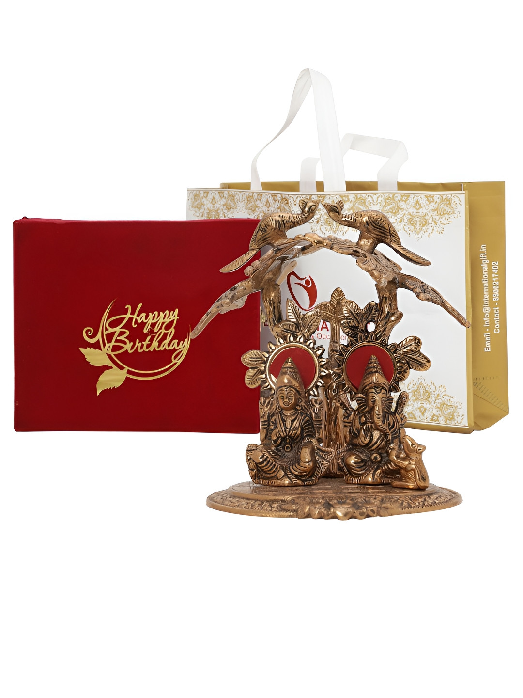 INTERNATIONAL GIFT Laxmi Ganesh Tree Copper Metal Metallic Prayer Room Small Showpiece - 7.9 Inches