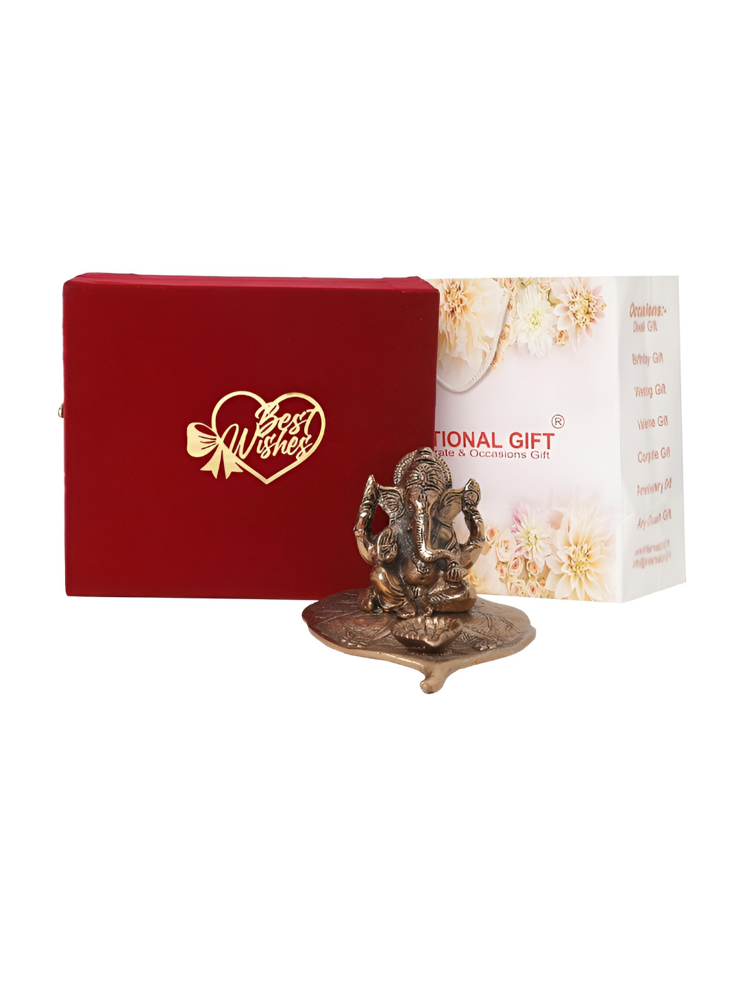 INTERNATIONAL GIFT Patta Ganesh Copper Metal Metallic Prayer Room Small Showpiece - 3.9 Inches