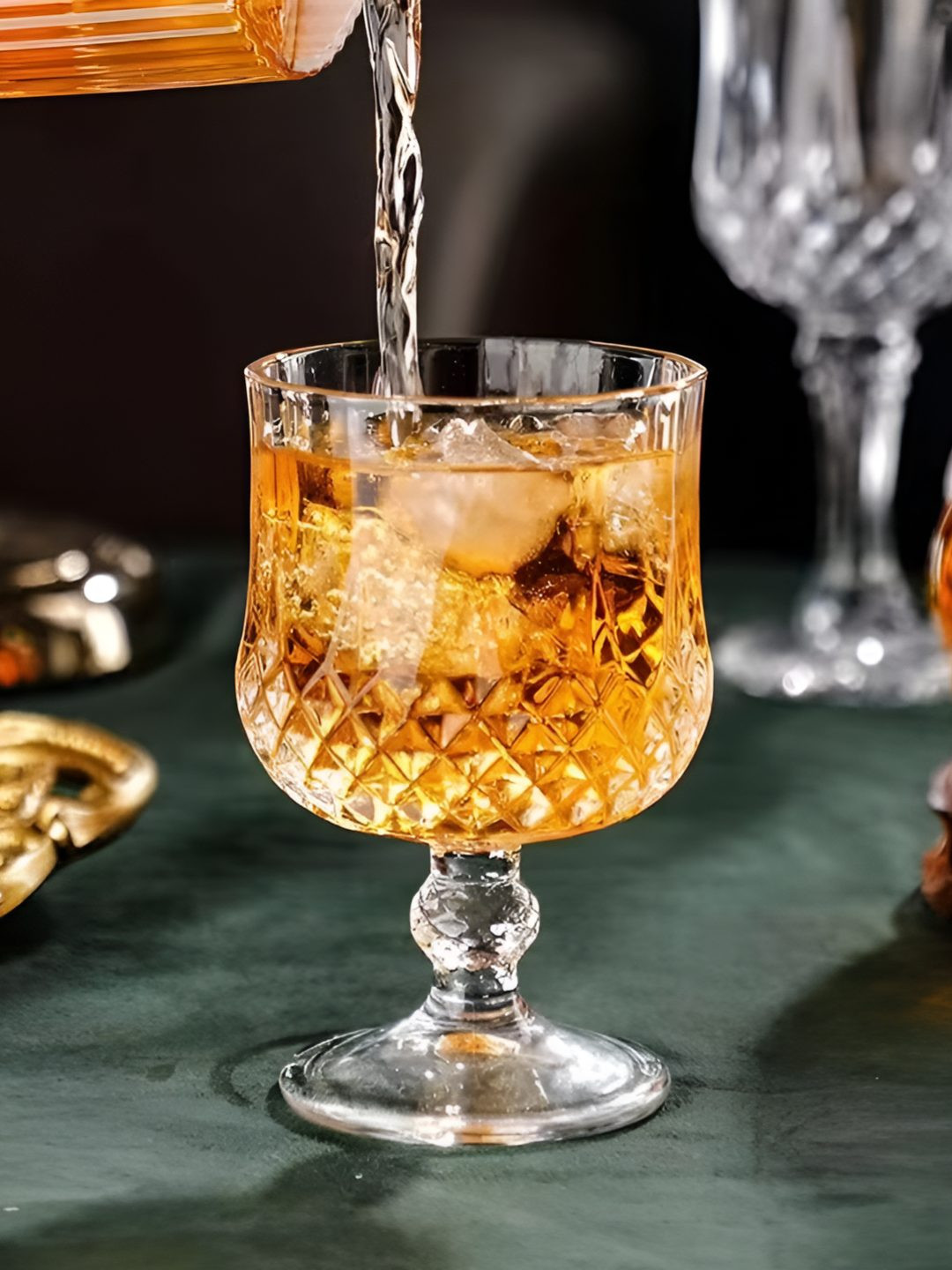 MELBIFY Transparent 6 Pieces Glass Diamond-Cut Brandy Beer Glasses 180ml each