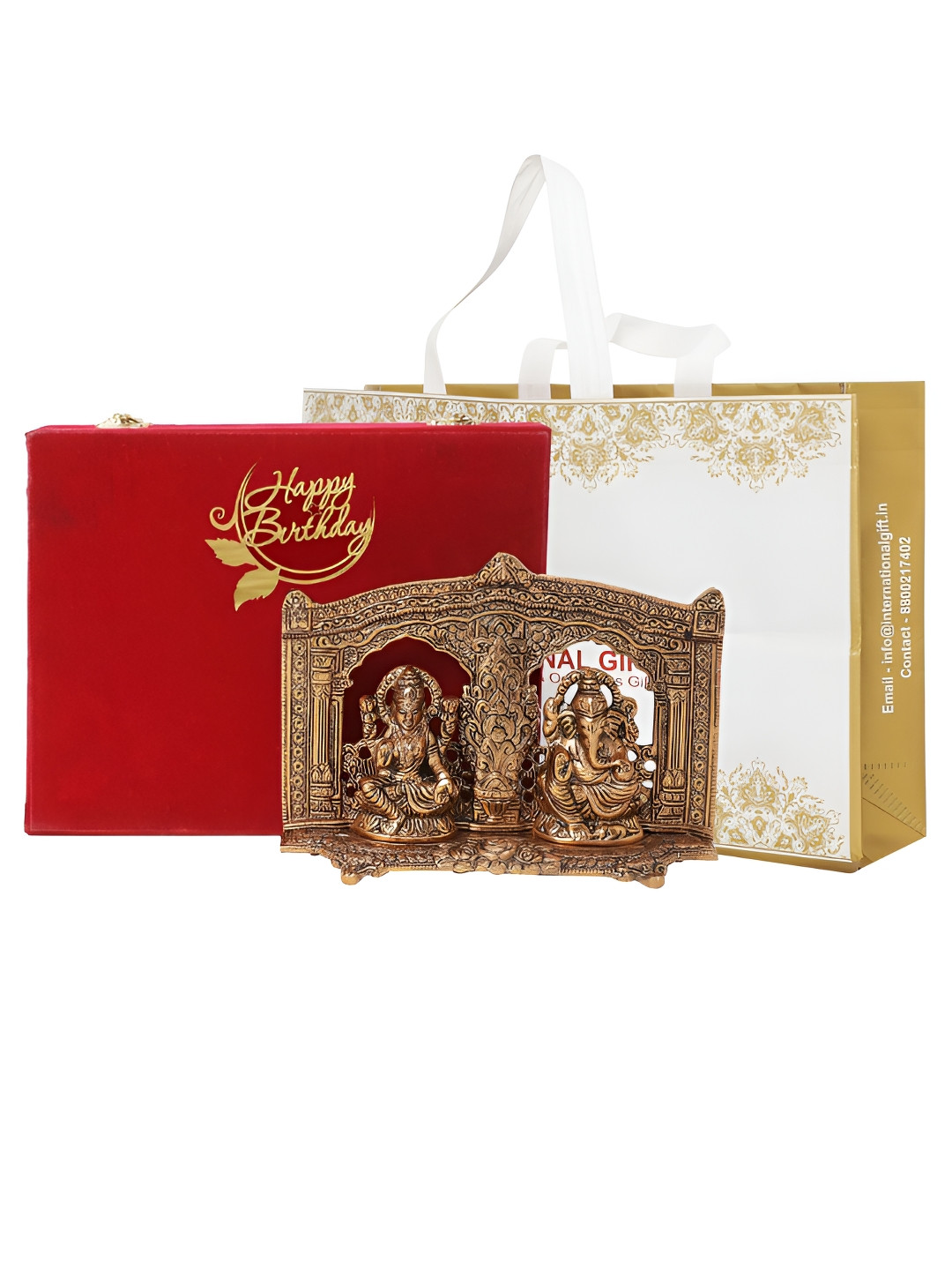 INTERNATIONAL GIFT Laxmi Ganesh God Copper Brass Metallic Prayer Room Medium Showpiece - 9.4 Inches