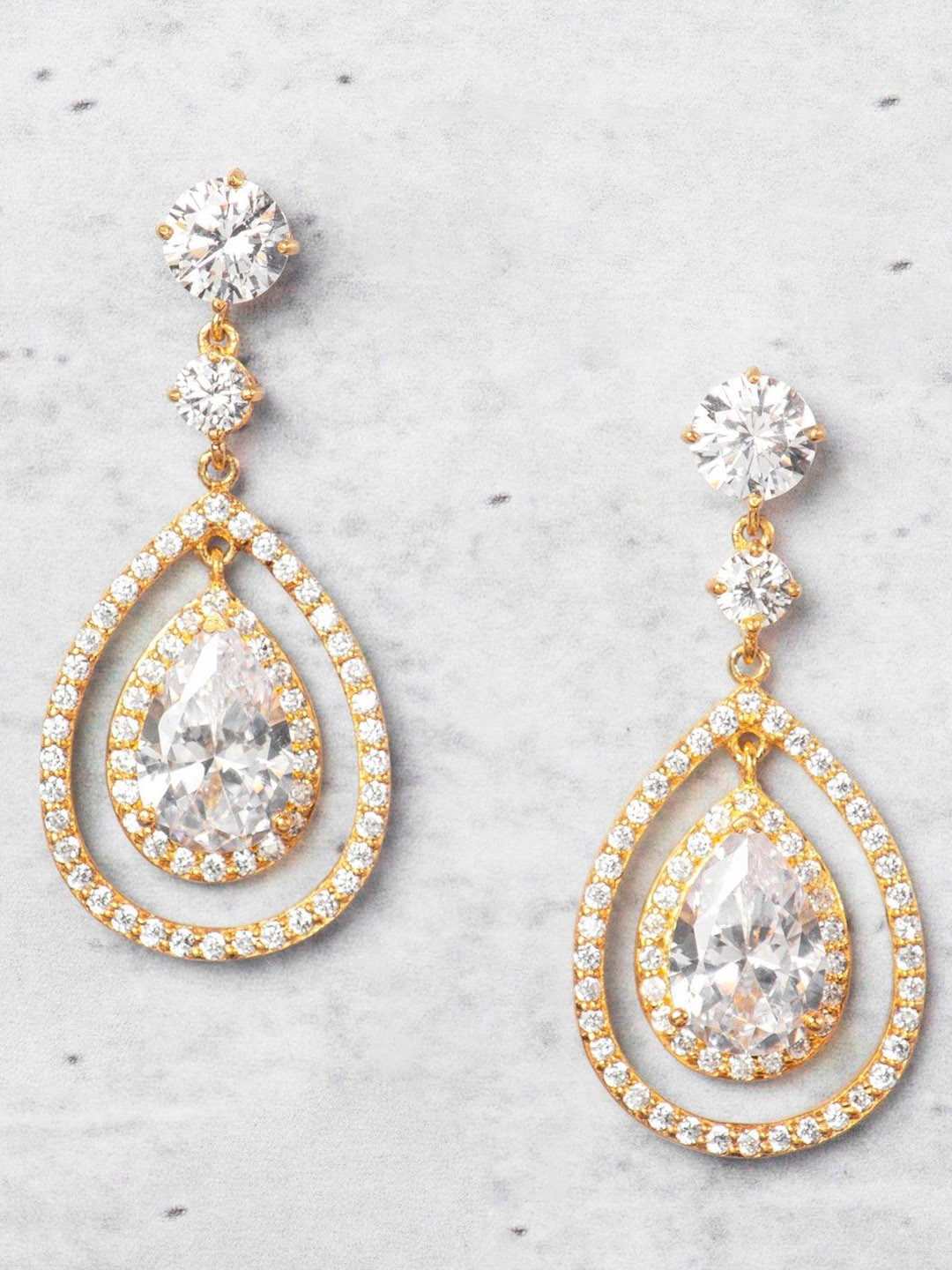 ORIONZ Gold Plated Contemporary Seterling Silver Cubic Zirconia Drop Earrings