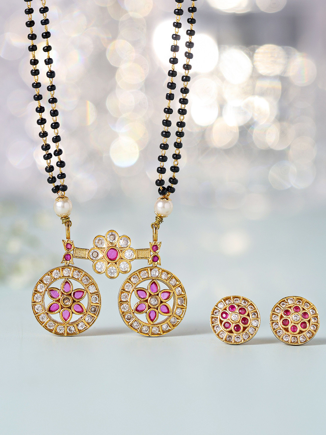 Vriksham Brass Plated Stone Studded Vati Pendanant Mangalsutra Set