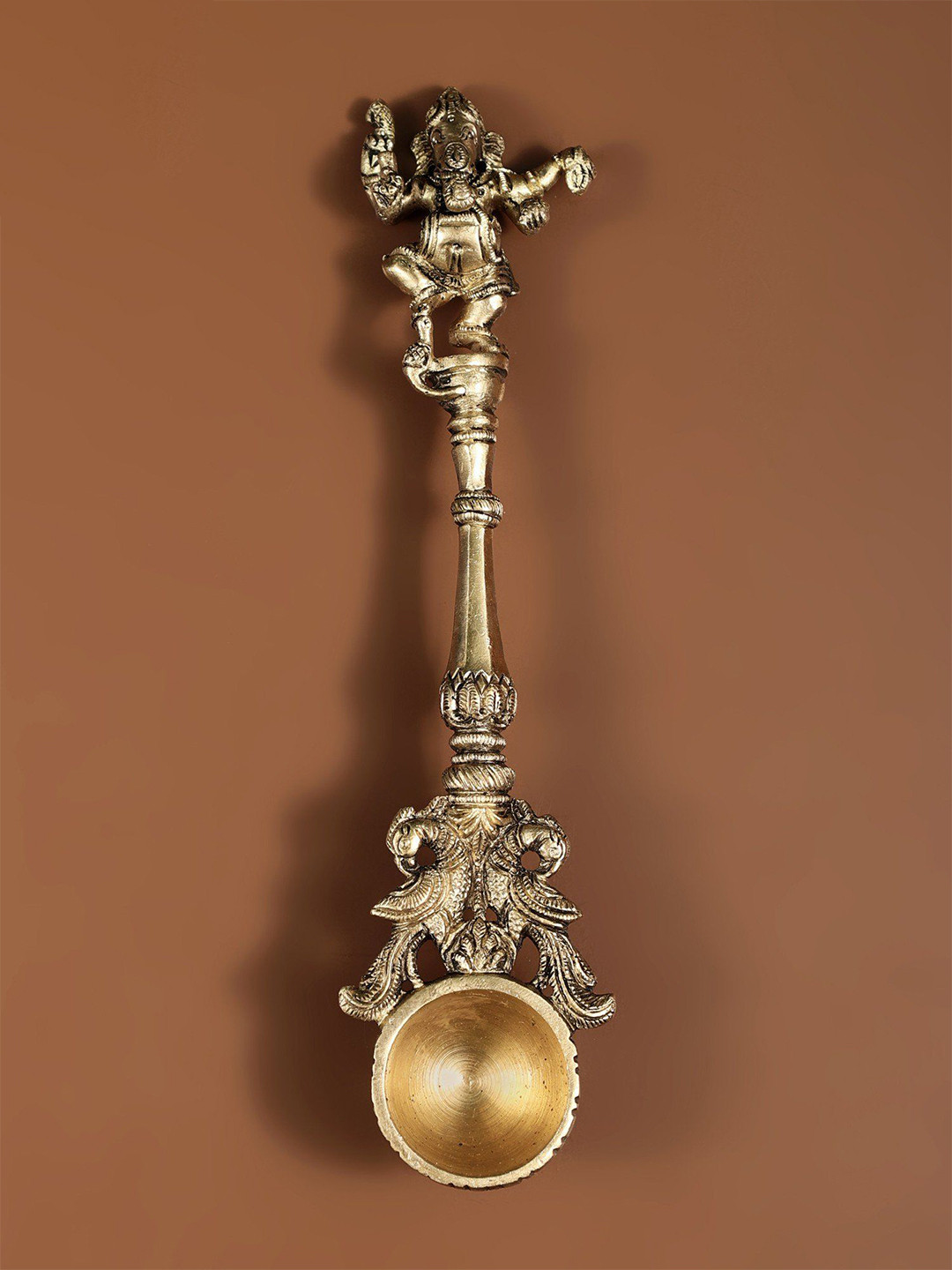 Exotic India Yellow Textured Dancing Ganesha Ritual Spoon