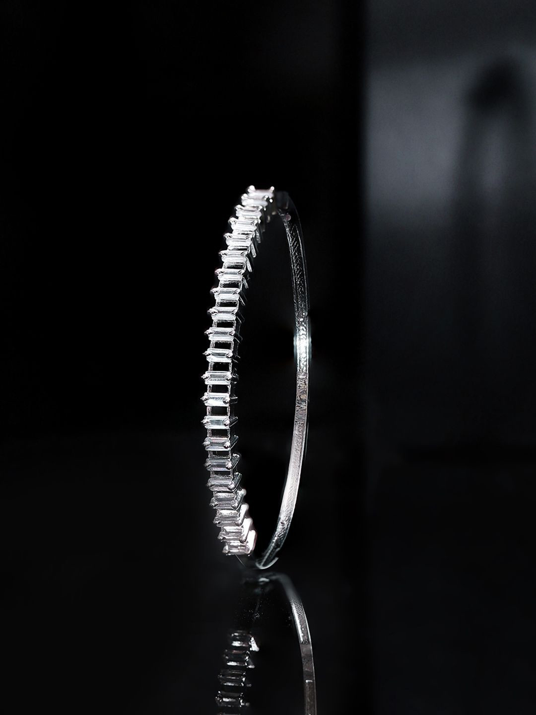 Priyaasi Silver Plated American Diamond Cuff Bracelet