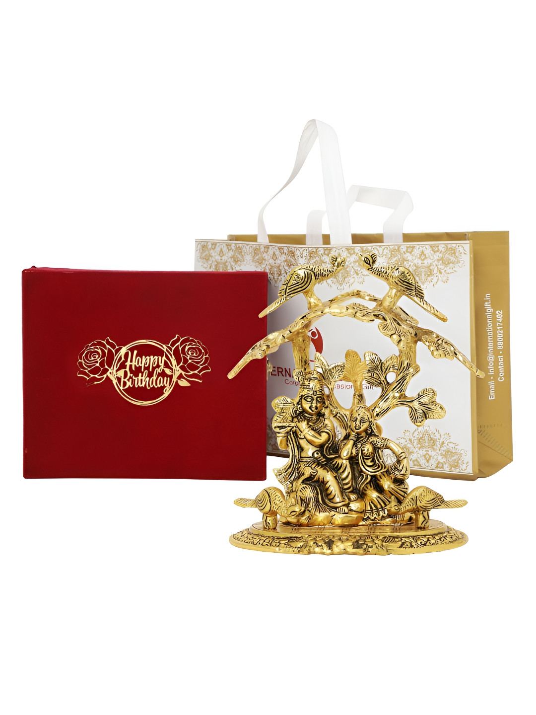 INTERNATIONAL GIFT Shree Radha Krishna Gold Metal Metallic Prayer Room Small Showpiece - 7.9 Inches