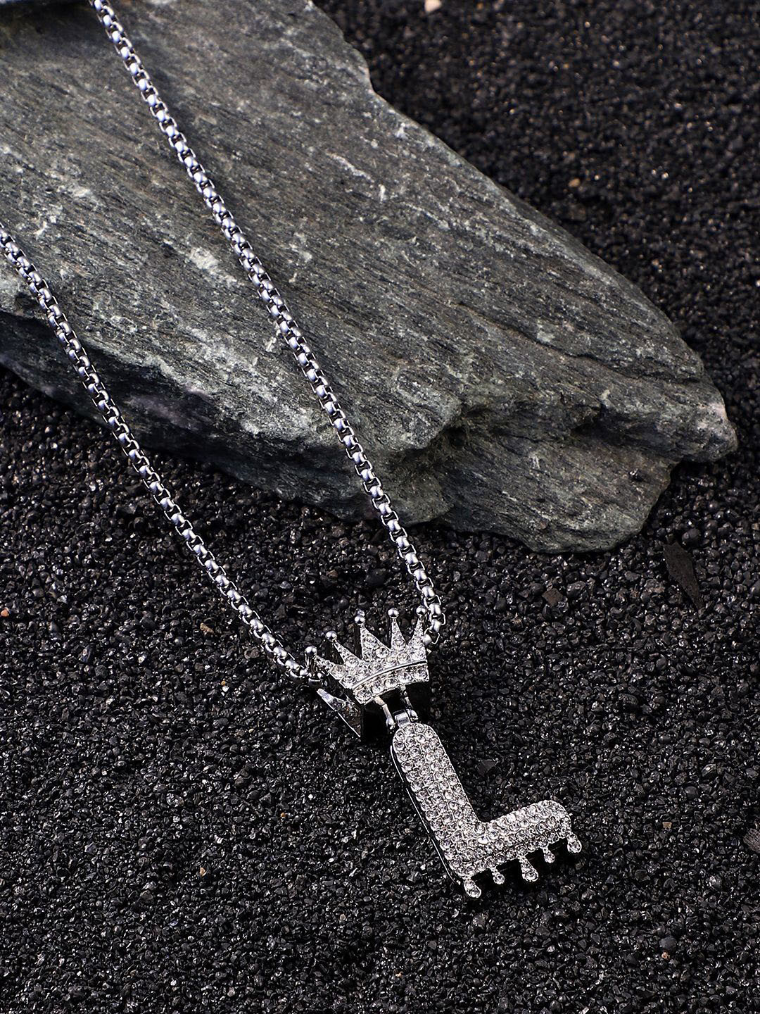 French Accent Men Silver-Plated Alphabet-L Pendant with Chain