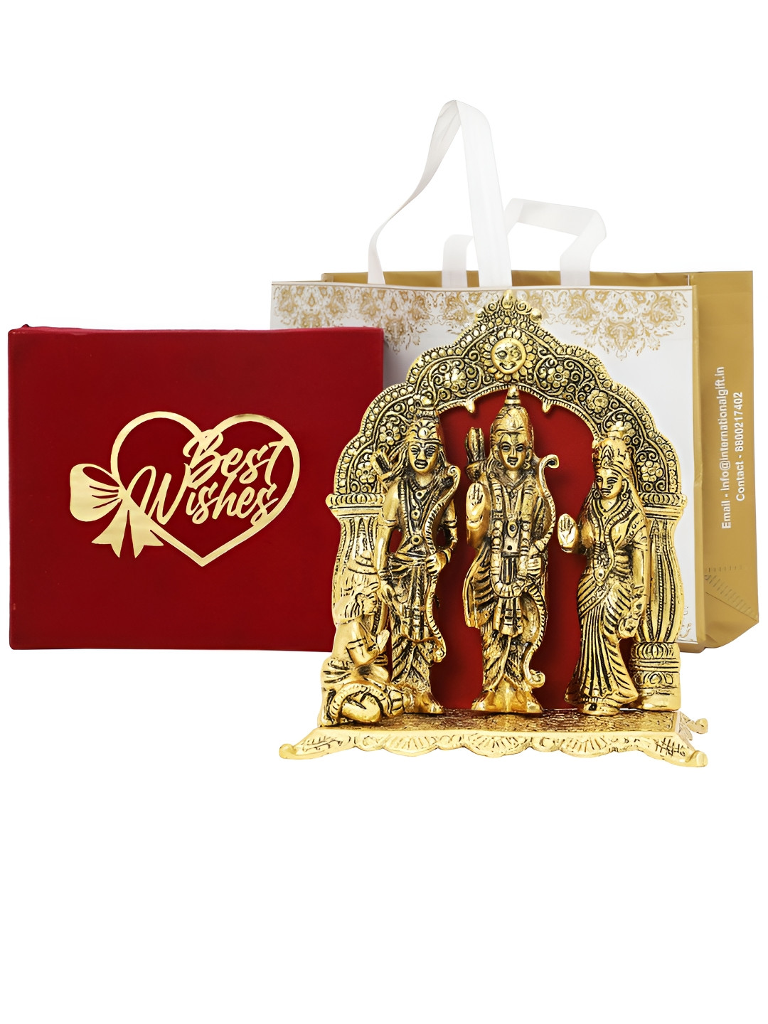 INTERNATIONAL GIFT Ram Darbar Gold Metal Metallic Prayer Room Medium Showpiece - 9.4 Inches