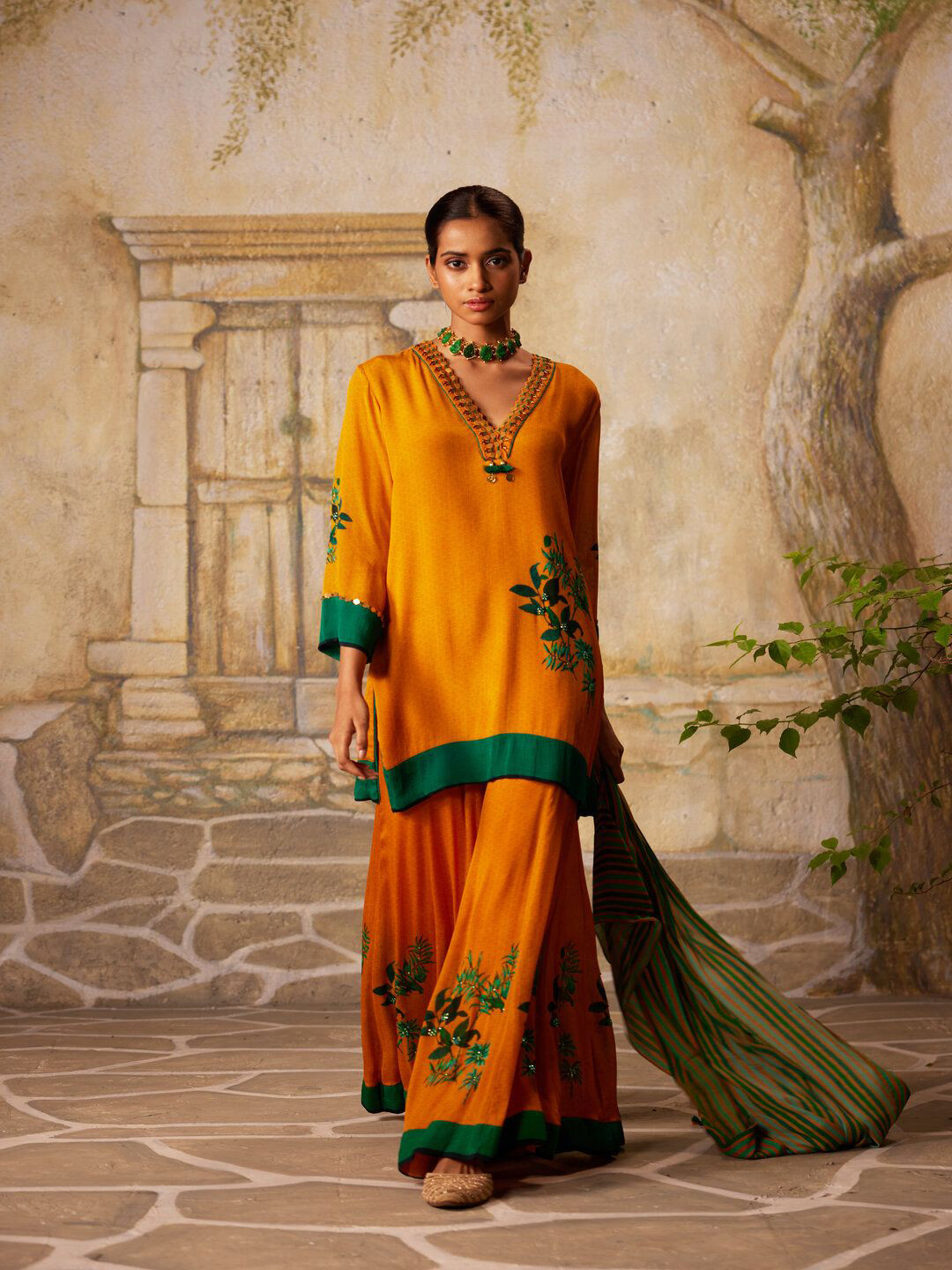 Basil leaf Embroidered Kurta With Sharara
