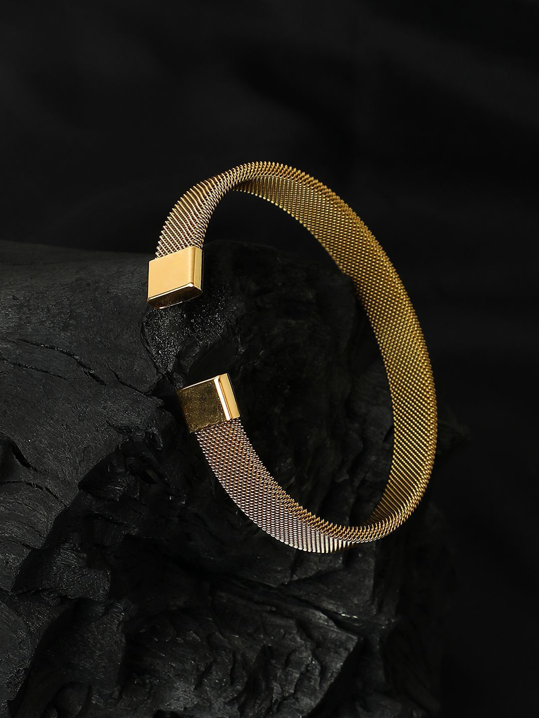 French Accent Men Gold-Plated Mesh Cuff Bracelet