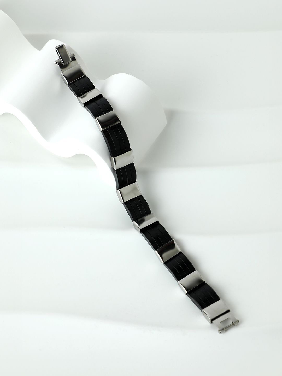 French Accent Men Silver-Plated Block Tennis Wraparound Bracelet