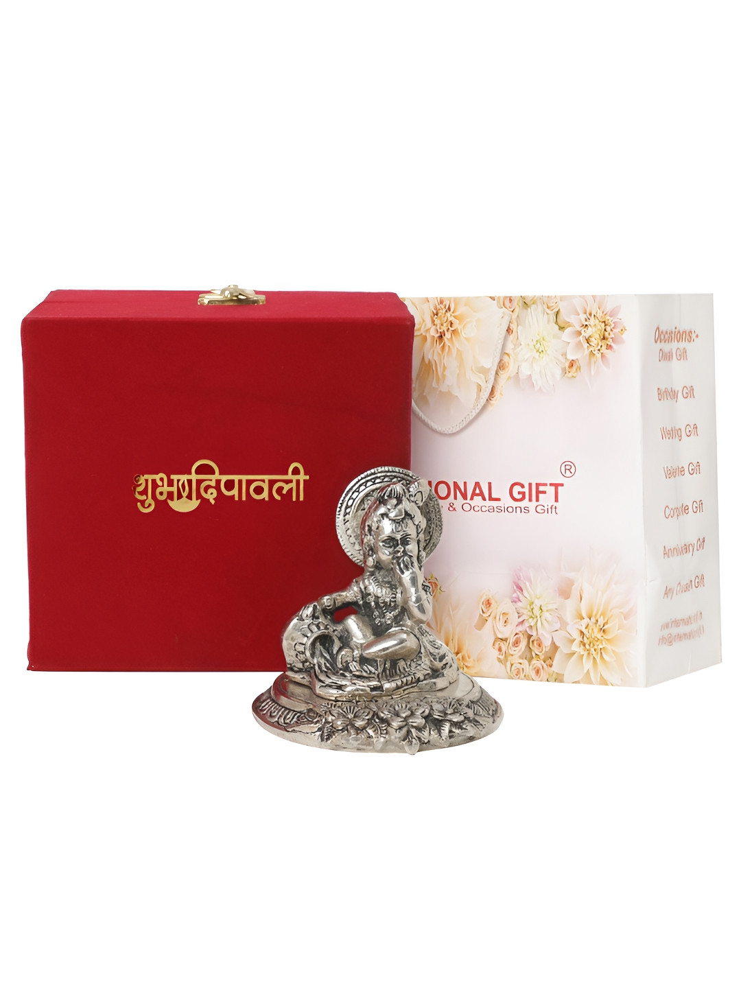 INTERNATIONAL GIFT Laddu Gopal Silver Metal Metallic Prayer Room Tiny Showpiece - 3.5 Inches