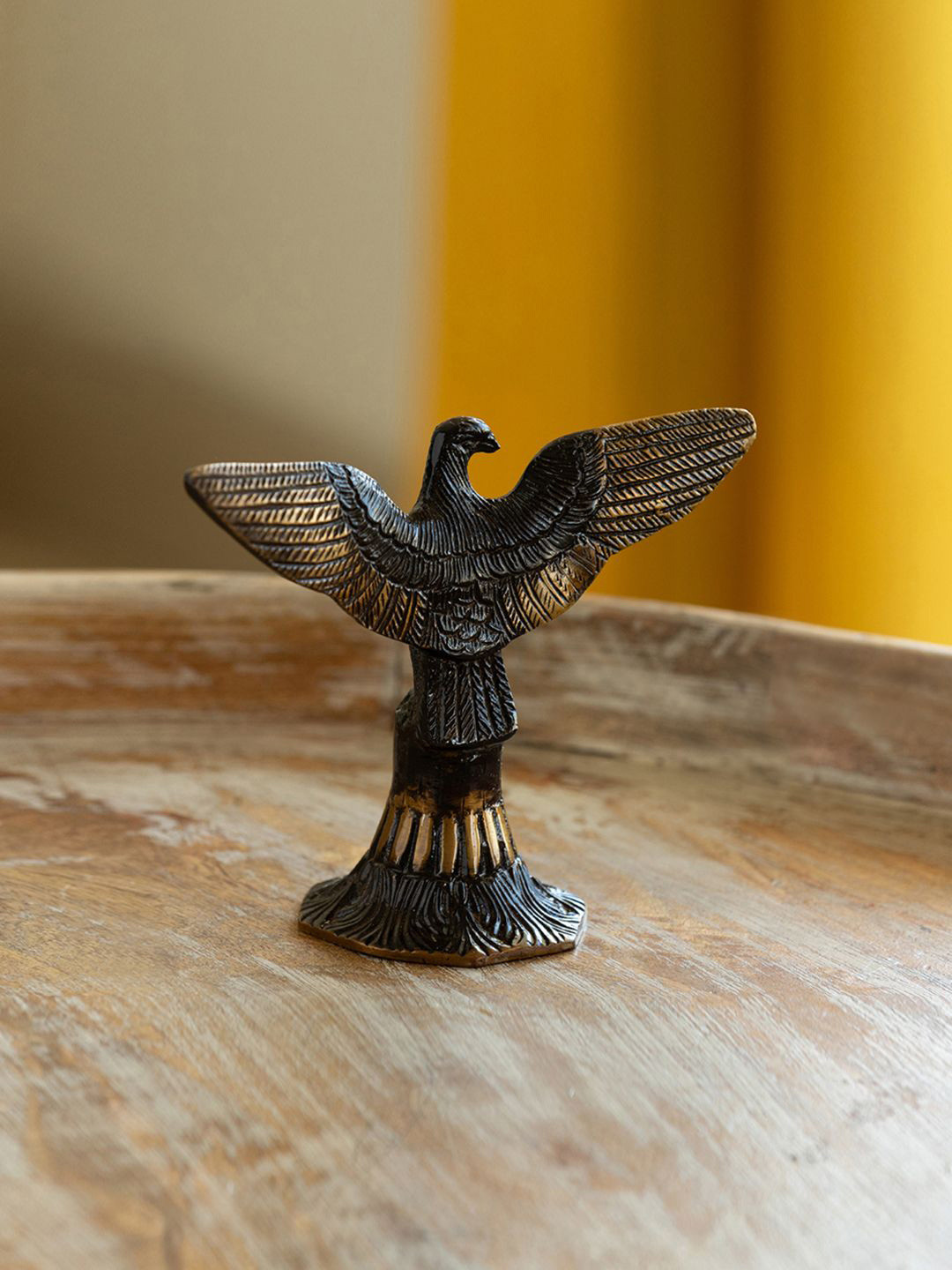 ExclusiveLane Flying Eagle Gold Brass Metallic Living Room Hand-Crafted Small Showpiece - 4.9 Inches