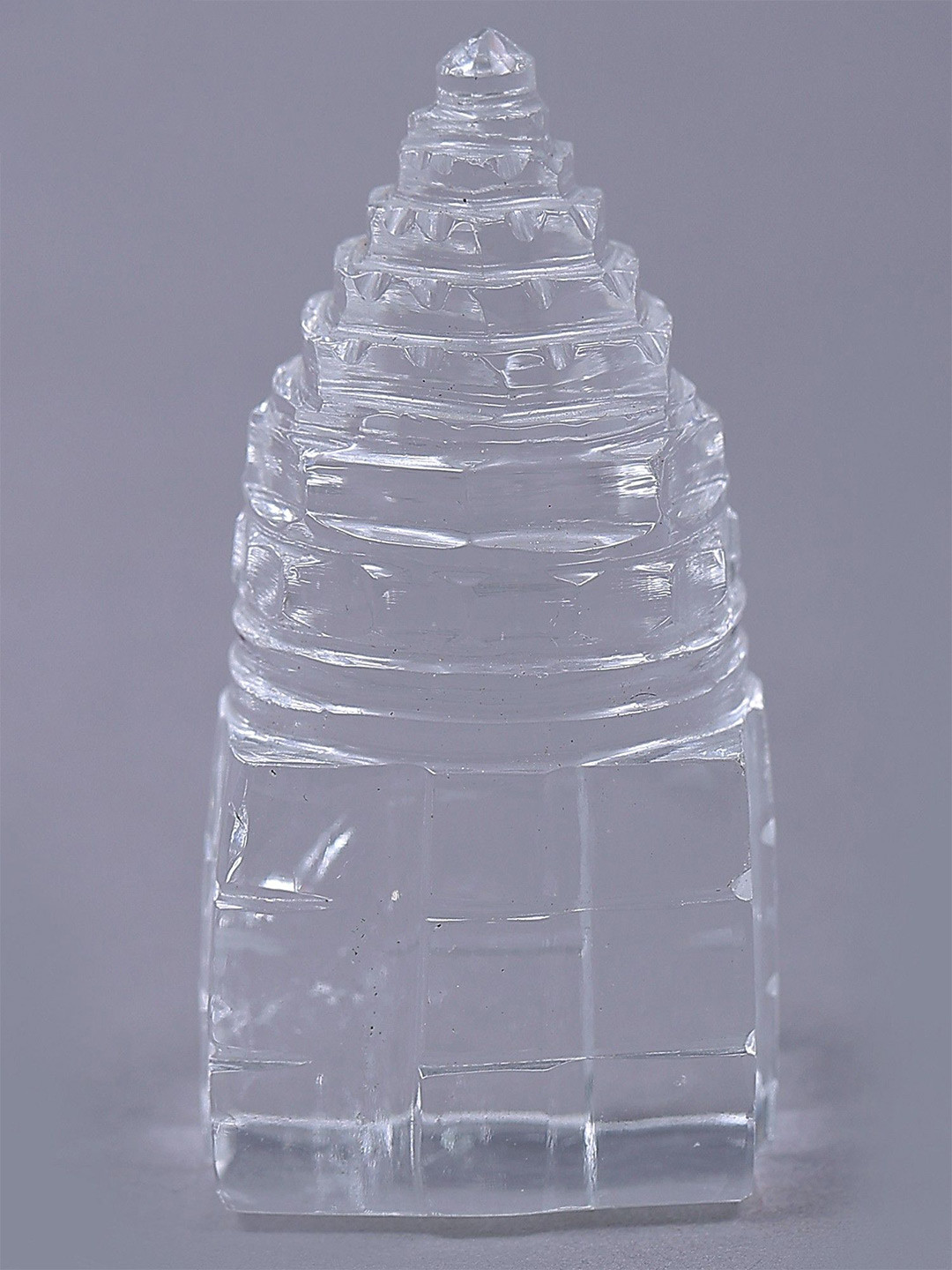 Exotic India Shri Yantra White Crystal Glossy Prayer Room Small Showpiece - 1.5 Inches