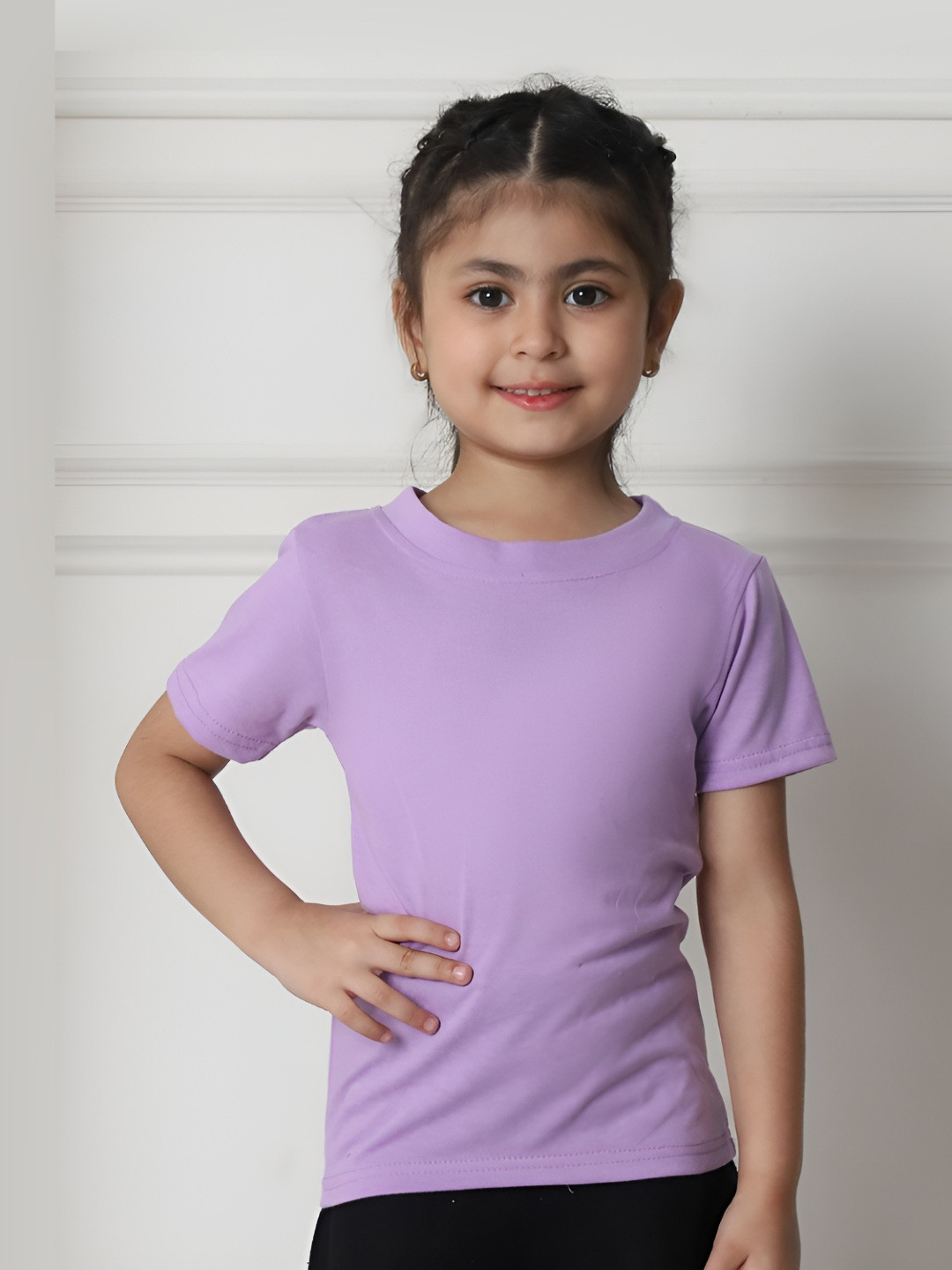MINI & MING Girls Solid Round Neck Cotton T-shirt