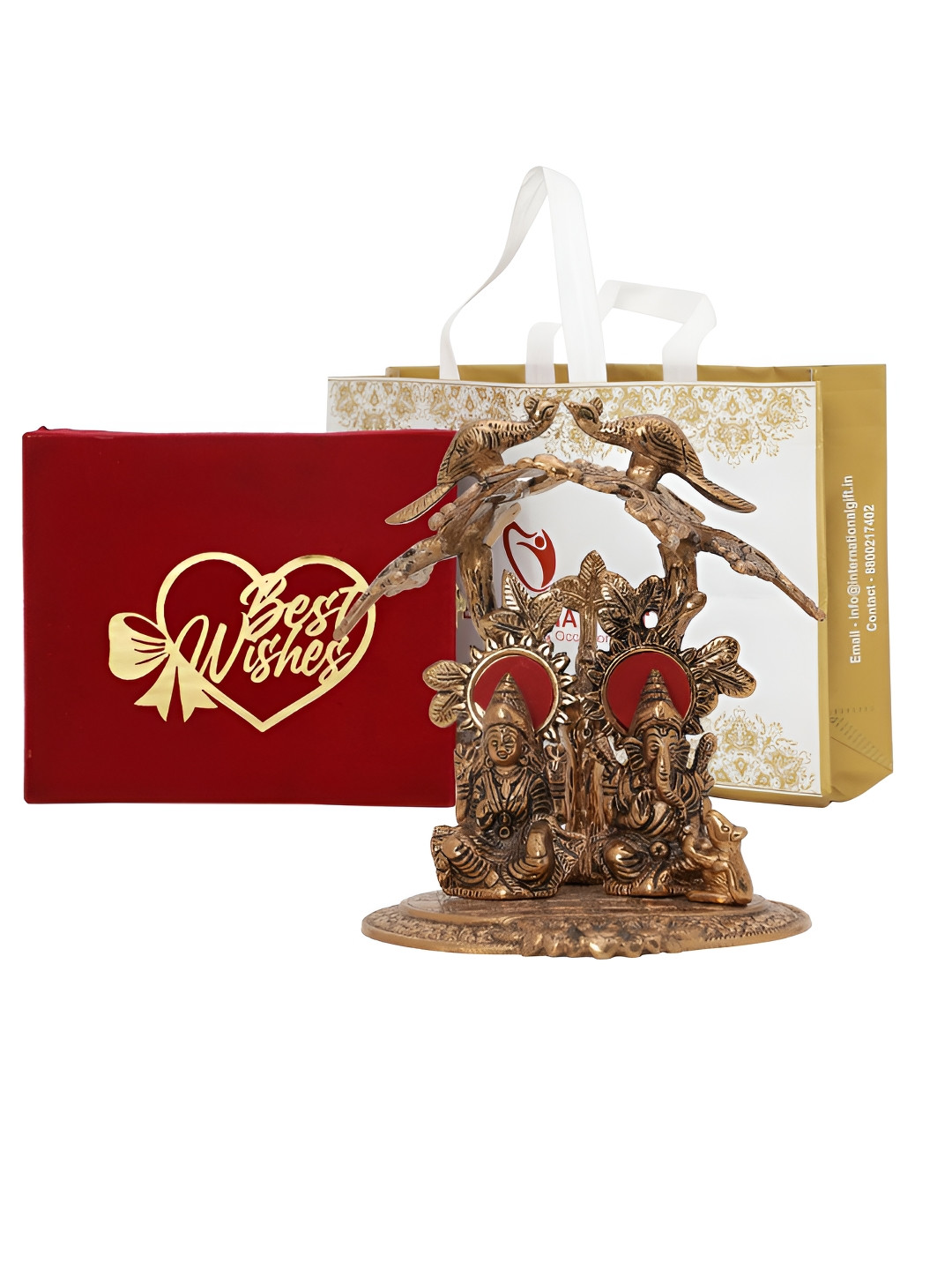 INTERNATIONAL GIFT Laxmi Ganesh Tree Copper Metal Metallic Prayer Room Small Showpiece - 7.9 Inches