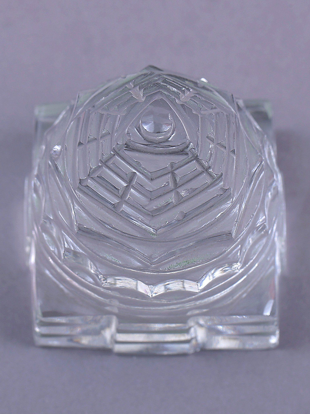 Exotic India Shri Yantra White Crystal Glossy Prayer Room Tiny Showpiece - 1.5 Inches