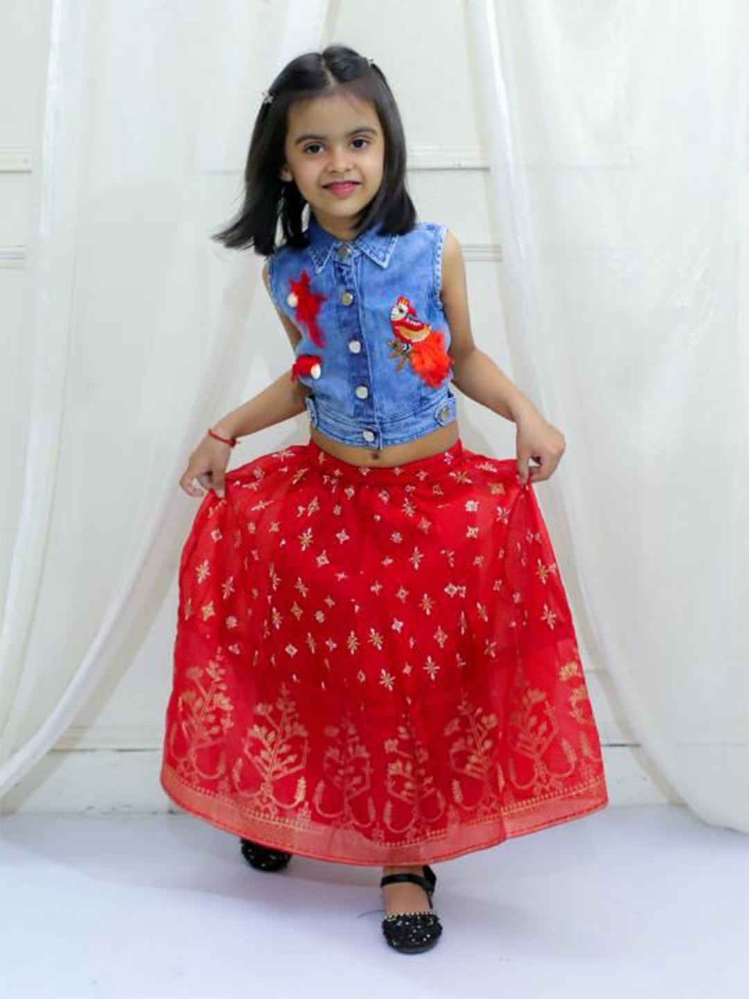 Twisha Girls Embellished Shirt with Skirt