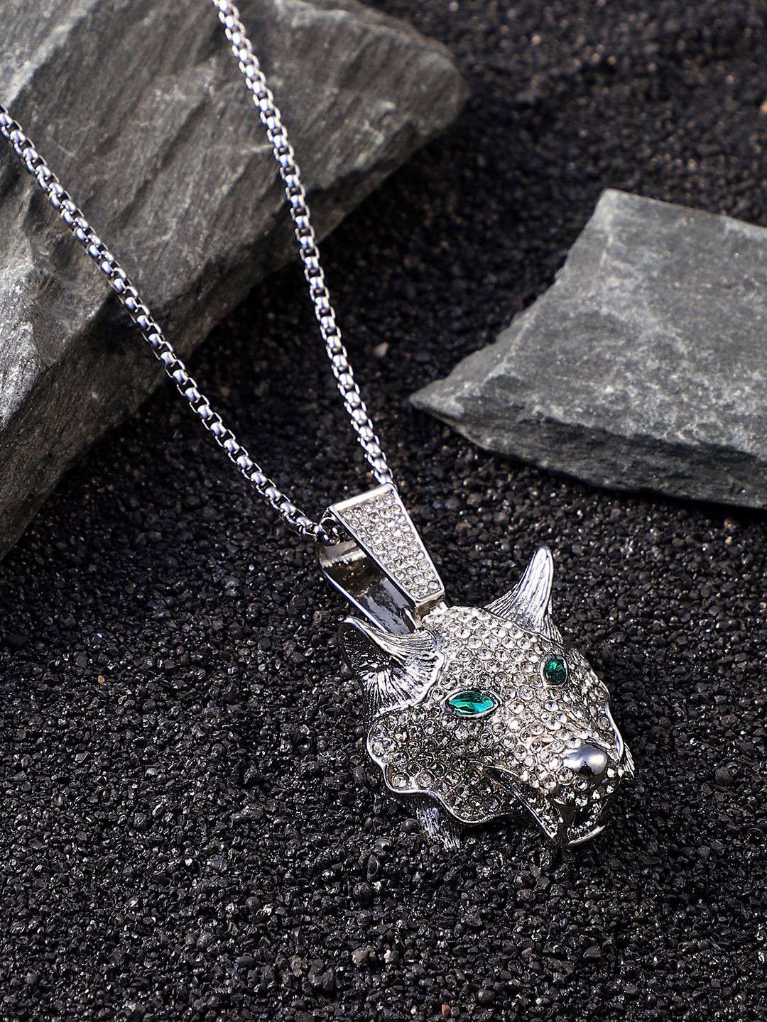 French Accent Men Silver-Plated The Panther Pendant With Chain