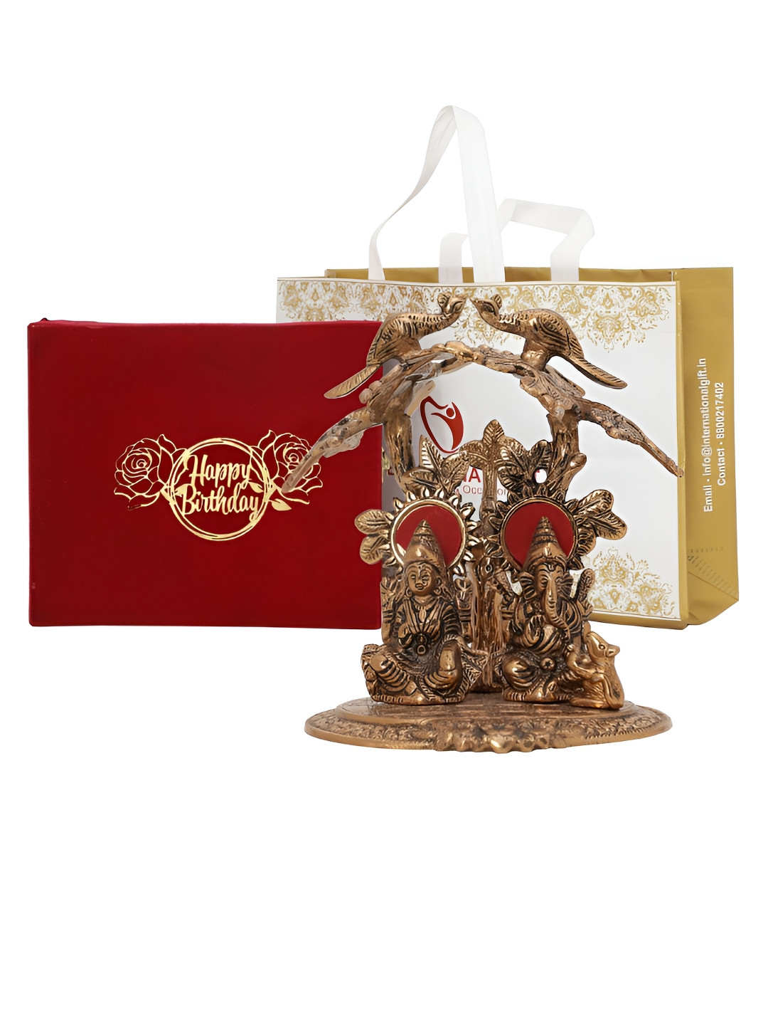 INTERNATIONAL GIFT Laxmi Ganesh Tree Copper Metal Metallic Prayer Room Small Showpiece - 7.9 Inches