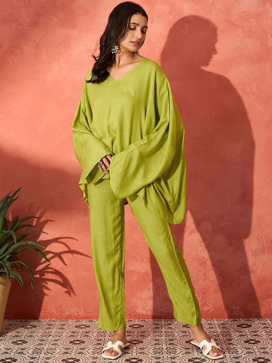 InWeave V-Neck Boho Sleeves Top With Trousers