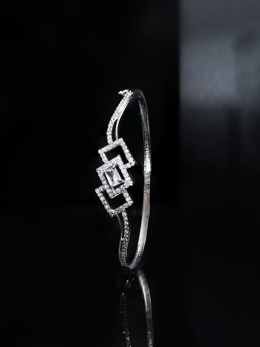 Priyaasi Silver Plated American Diamond Kada Bracelet