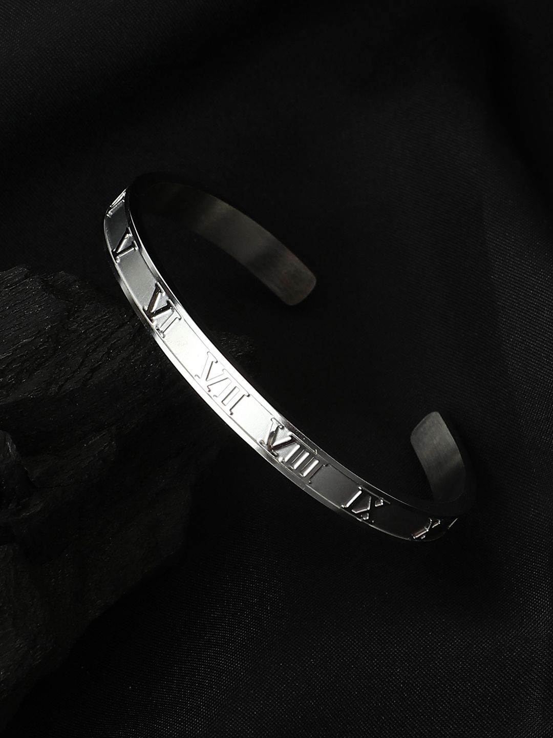 French Accent Men Silver Plated Cuff Bracelet