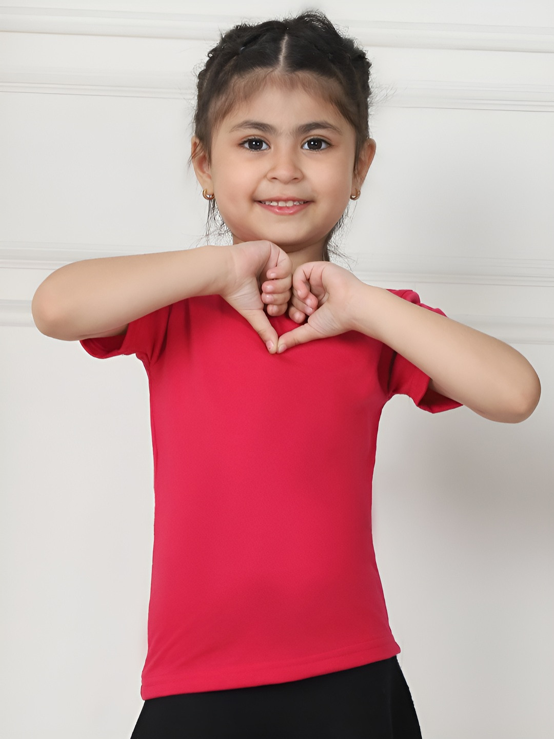 MINI & MING Girls Solid Round Neck Cotton T-shirt
