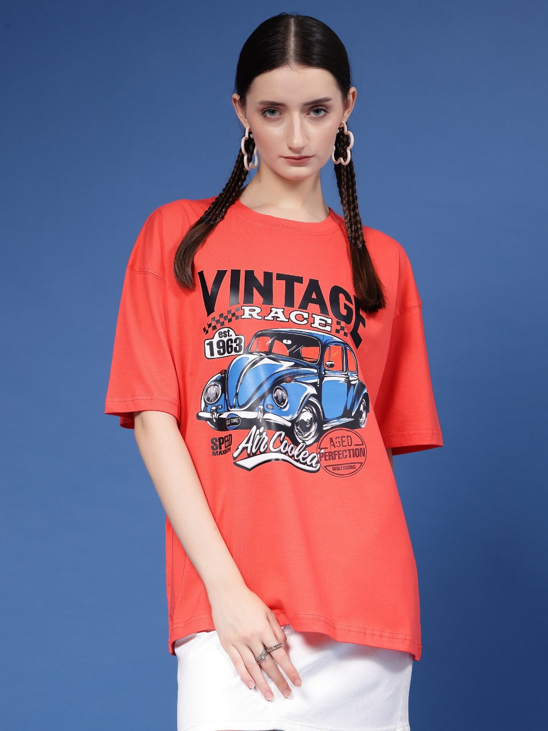 Popster Women Graphic Printed Round Neck Pure Cotton Oversized T-Shirt