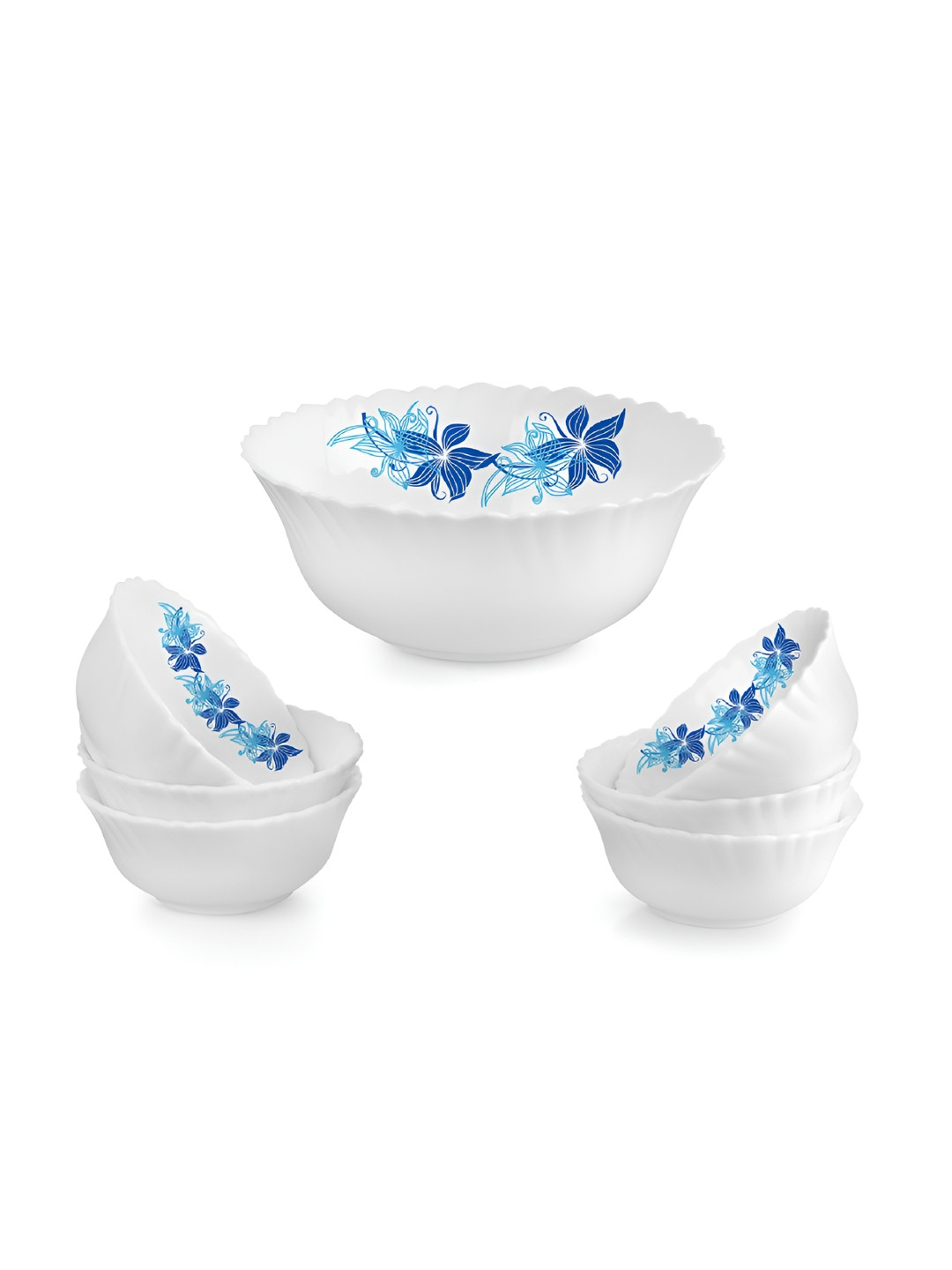 Cello Dazzle Series White 7 Pieces Floral Printed Swirl Microwave Safe Pudding Set