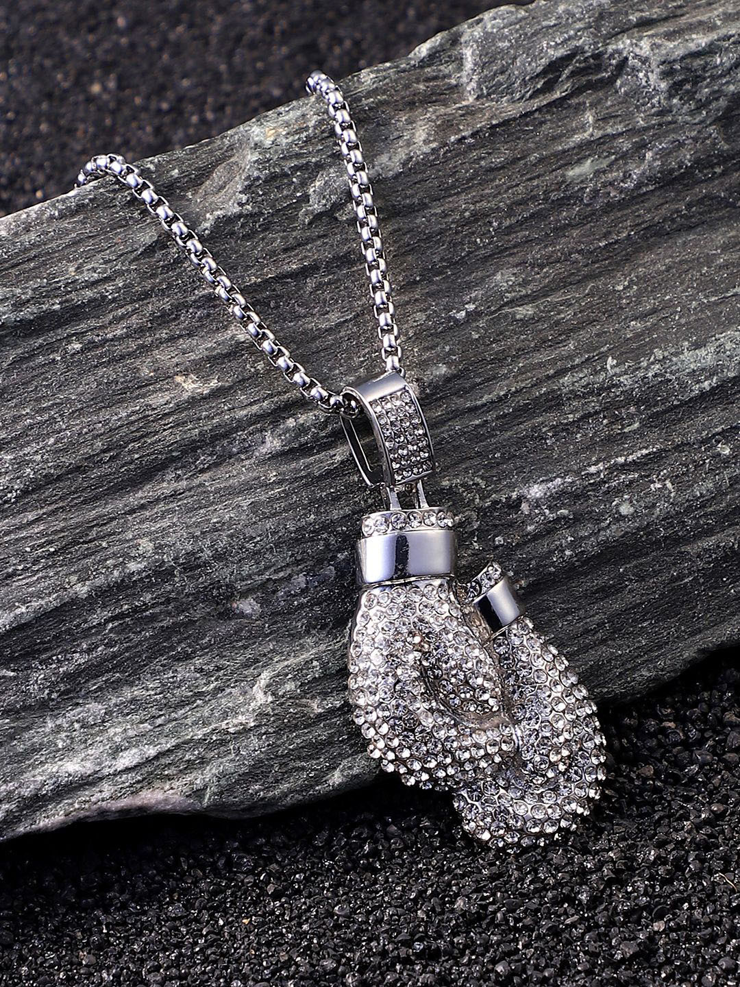 French Accent Men Silver-Plated Boxing Glove Pendants with Chains