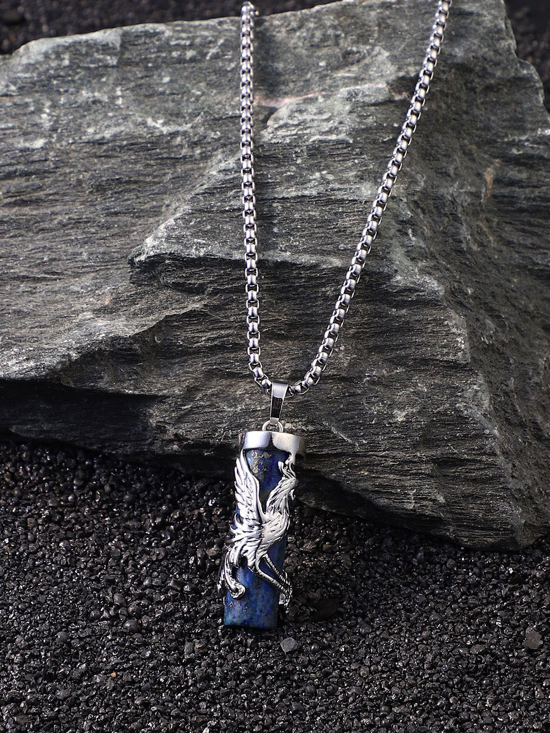 French Accent Men Silver-Plated Contemporary Pendant with Chain