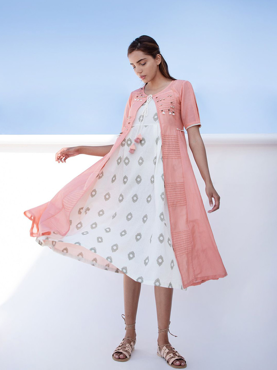 The Yellow Bow Printed A-line  Midi Dress With Jacket