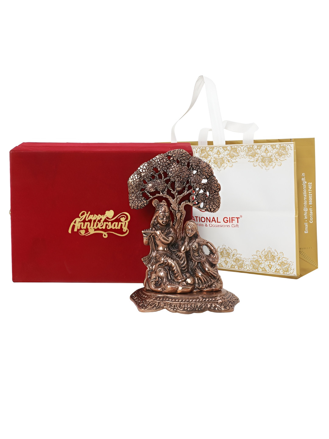 INTERNATIONAL GIFT Shree Radha Krishna Copper Metal Metallic Prayer Room Small Showpiece - 7.1 Inches