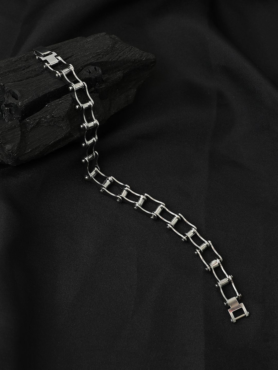 French Accent Men Silver-Plated Mechanics Tennis Link Bracelet