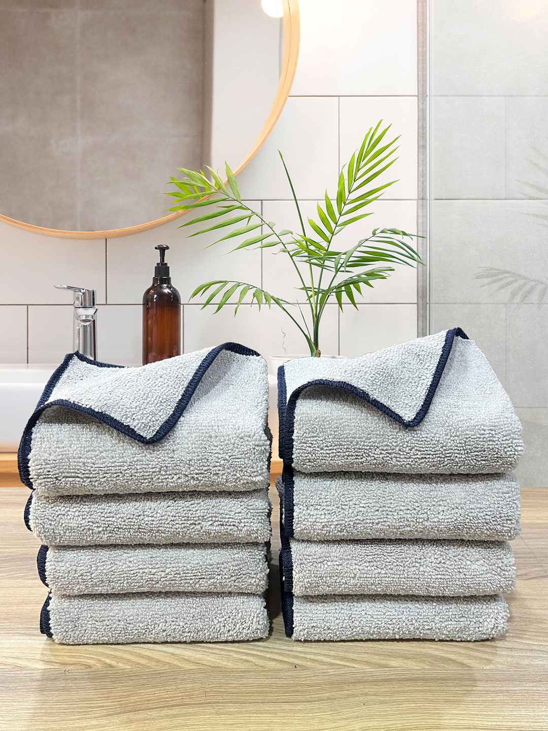 LABHAM Insignia Grey & Navy Blue 8 Pieces 450 GSM Ultra Absorbent Hand Towels