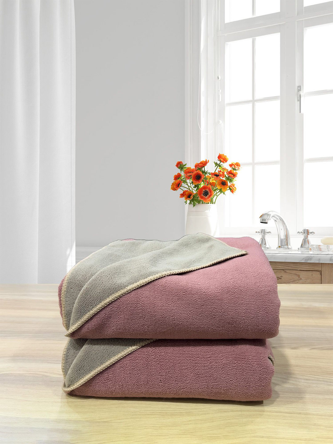 LABHAM Mauve & Grey 2 Pieces 450 GSM Reversible Bath Towels