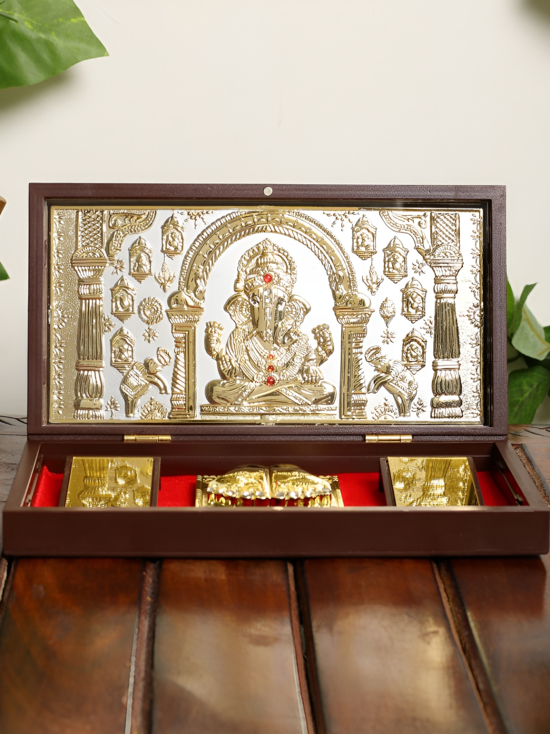 INTERNATIONAL GIFT Gold Toned Brass Charan Paduka Religious Foot Prints