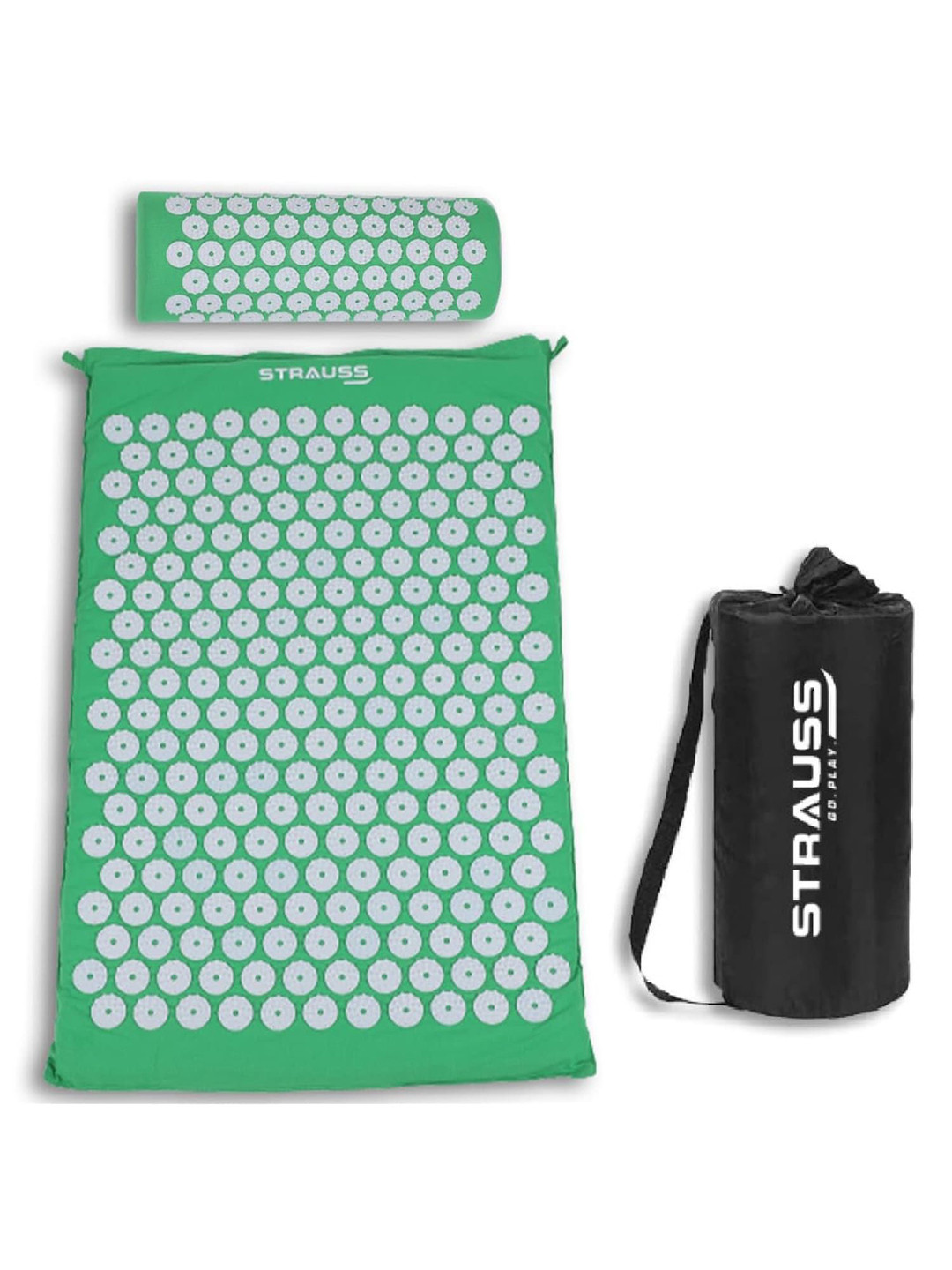 STRAUSS Green & Pink Pain Relief Acupressure Exercise Mat With Pillow