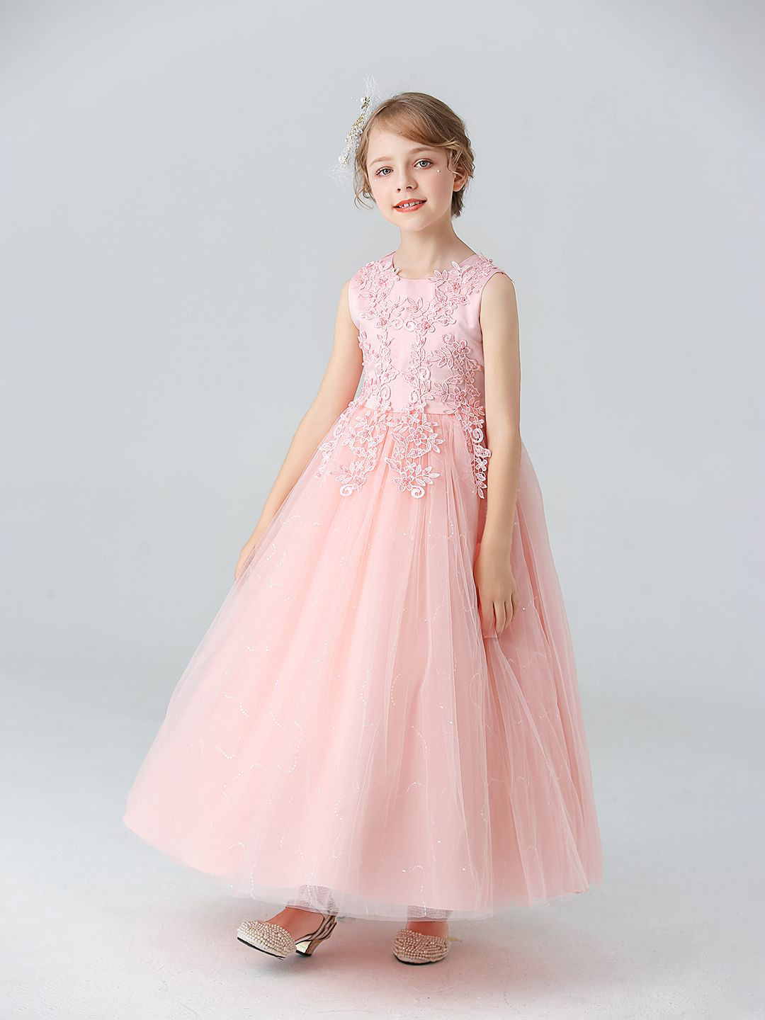 JC SPARKLE Girls Self Design Embellished Maxi Dress