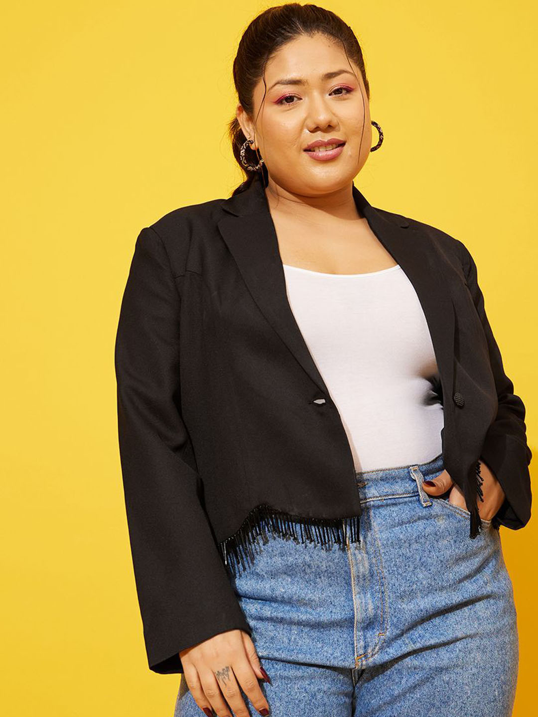 QUIERO MAS Miraz Plus Size Tailored Fit Notched Lapel Collar Single-Breasted Blazer