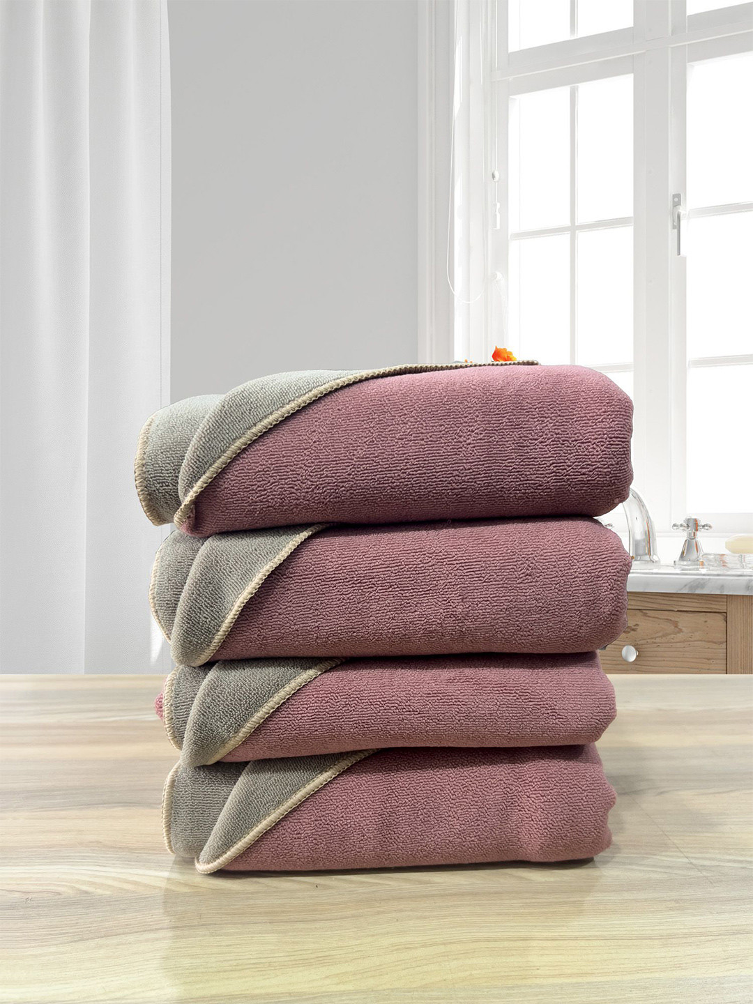 LABHAM Mauve 4 Pieces 450 GSM Euphoria Reversible Bath Towel