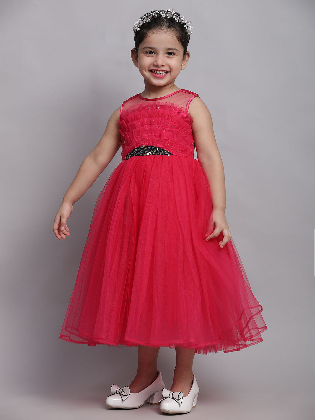 Toy Balloon girls Ruffled Net Fit & Flare Maxi Dress